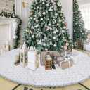 Libima 84 Inches Large Christmas Tree Skirt Faux Fur Xmas Tree Skirt White Plush Velvet with Gold Sequins Snowflakes for Xmas Decorations Merry Christmas Party Winter Home Holiday Ornaments