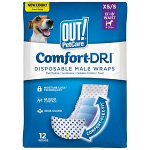 Out! PetCare Disposable Dog Diapers Male, Puppy Belly Band, Potty Training, Doggie Diapers, Belly Bands for Male Dogs, Puppy Training, Incontinence, (XS/S, 32ct)