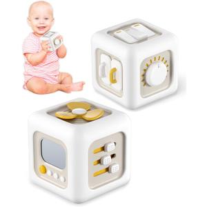 6 in 1 Busy Cube Montessori Toys for 1 Year Old Boy, Baby Sensory Toys for Ages 1-3, Toddler Learning Activities Stocking Stuffers Travel Toy Birthday Gift for 1 2 3 Year Old Boy Girl (White)