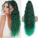 Claw Clip in Ponytail Extension 30 Inch Long Wave Curly Pony Tail Hair Extensions for Women fluffy Natural Looking Synthetic Hairpiece for Daily Use(Omber Green, 30Inch)