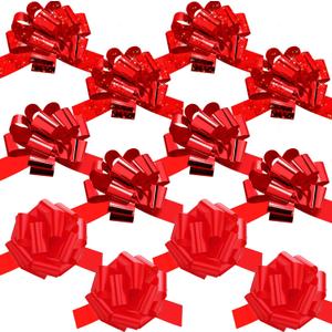 Syhood 48 Pcs Christmas Bows for Gift Wrapping 5 Inch Large Pull Bows Reusable Assorted Wrap Ribbon for Christmas Holiday Gift Wrapping Xmas Tree Wedding Party Decoration(Red)