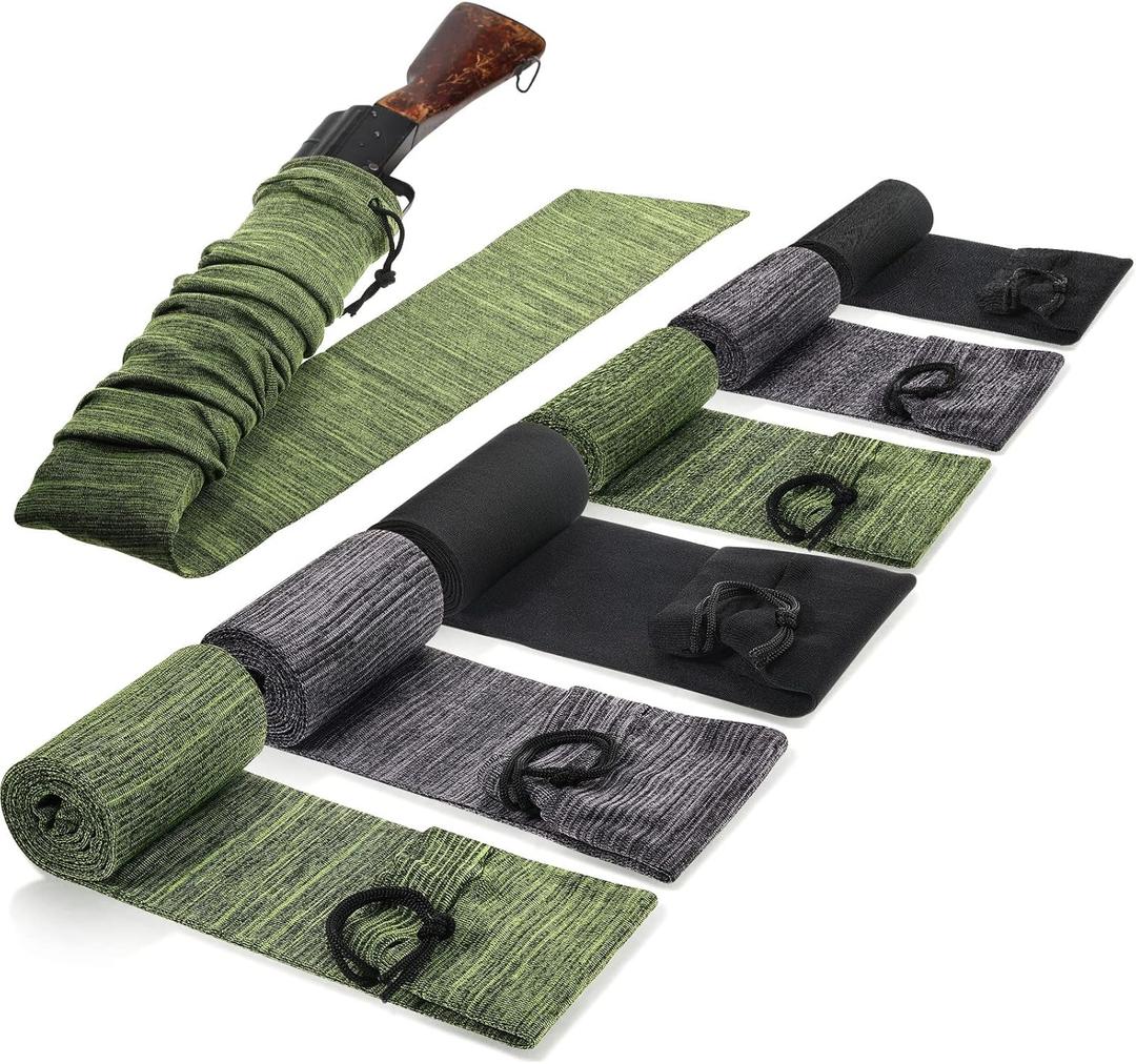 Sumind 6 Pieces Silicone Gun Case Anti Rust Silicone Rifle Sleeve Fabric Waterproof Rifle Sock Knit Firearms Socks Drawstring Closure for Tactical Accessories (Green, Black, Dark Gray)