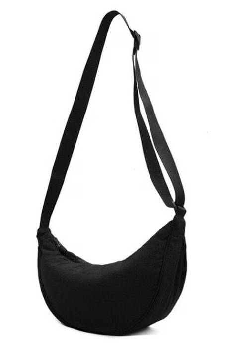 Small Nylon Crescent Crossbody Bag Black