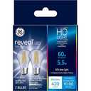 GE Reveal LED Light Bulbs, 60 Watt, A15 Ceiling Fan Bulbs, Medium Base (2 Pack)