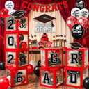 Graduation Decorations Class of 2026 Red and Black Balloon Boxes for High School & College, Congrats Grad Party Table Decorations with 4 String Lights, GRAD and So Proud of You Letters