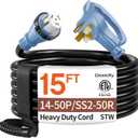 15FT 50 Amp Generator Cord, NEMA 14-50P/SS2-50R Heavy-Duty 4 Conductors Cable, Pure Copper STW RV Extension Cord, Female Plug with Twist Lock, Suitable for RV or Camper, ETL Listed
