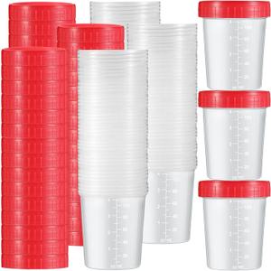 Geiserailie 100 Pcs Disposable Specimen Cup Urine Pee Cups for Testing 4oz Specimen Container with Leak Proof Screw on Lids for Safe Urinalysis Pee Stool Sample Collection Analysis (Red)