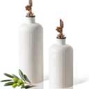 Dizada Olive Oil Dispenser Bottle Set of 2 (22 Oz + 14 Oz) - Porcelain Oil and Vinegar Bottles with Stainless Steel Spout, Ceramic Kitchen Cruet, Dishwasher Safe