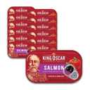 King Oscar Premium Skinless & Boneless Atlantic Salmon in Olive Oil, Mediterranean Style, 4.05 oz Cans, Pack of 12, Tinned Salmon (EXP 03/17/31)