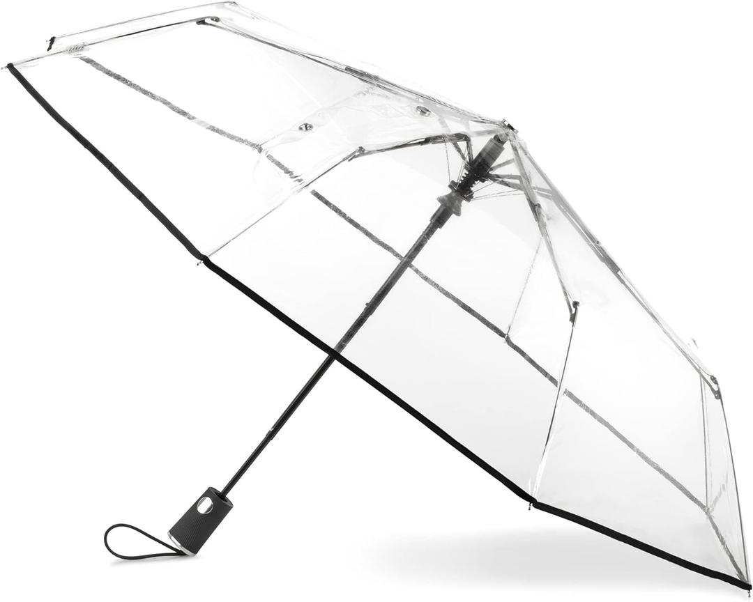 Totes Women's Ultra Clear Auto Open Compact Umbrella, Black