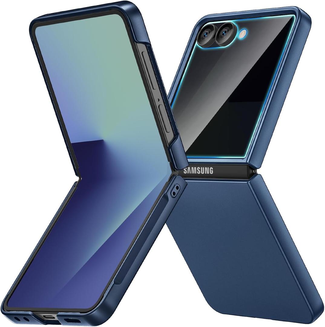 Ruky for Z Flip 7 Case with Privacy Screen Protector, Full Body Cover Anti-Scratches Shockproof Hard PC Ultra-Thin, Support Wireless Charging Protective Phone Cover for Samsung Z Flip 7, Dark Blue