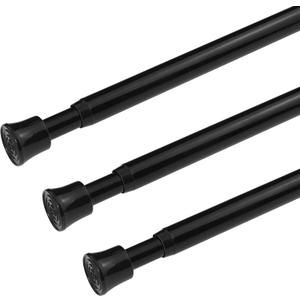 KXLife 3Pcs Tension Curtain Rod Adjustable 28-40 Inch, Small Tension Rods No Drill, Expandable Spring Loaded Tension Rods for Window (Black)