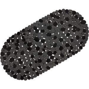 WELTRXE Pebbles Bath Mat for Tub Black Non-Slip Bathtub Mat with Suction Cups, Drain Holes for Bathroom Showers, Tub, Machine Washable, BPA, Latex Free Oval Shower Mats Bath Tub mat, 27 x 14 Inch