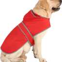 Dog Raincoat for Large Dogs Waterproof Jacket Hooded Rain Coats with Reflective Strips Leash Hole & Poncho Adjustable Fit (Red, Large)