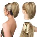 NTYNTY Ponytail Extension - 10" Short Claw Clip in Ponytail Hair Extensions Messy Bun Hair Piece Natural Soft Synthetic Straight Pony Tail Hair Pieces for Women - Honey Blonde with Highlights
