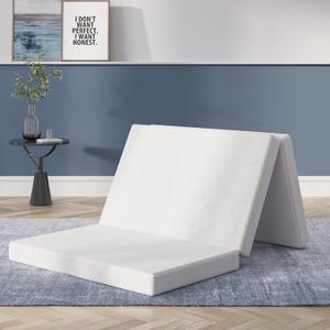 Avenco Tri-fold Mattress - 4 Inch Twin XL Size Portable Floor Mattress with Breathable & Washable Cover | Foldable Memory Foam Topper for Guest Room,RV,Travel,Camping,White