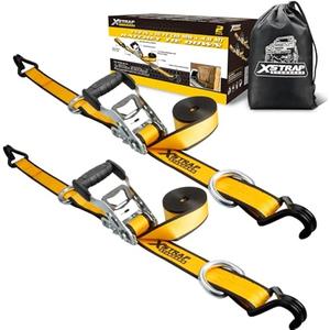 XSTRAP STANDARD 2 Pack 1.5'' x 16' Ratchet Tie Down Straps - 1,100 lb Safe Working Load, 3,300 lb Break Strength, Heavy Duty Double J-Hook Cargo Straps Ergonomic Padded Handle for Truck, Trailers