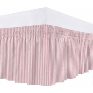 Bed Skirt Pink Stripes Bedskirt 16 Inch Drop Linen Classic Vertical Striped Elastic Wrap Around Bed Skirts Dust Ruffle for Queen Size Bed