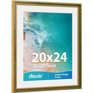 Vintage 20x24 Picture Frame, Antique Gold Photo Frames with Plexiglass Front,Ornate 20x24 Frame Display 16x20 with Mat or 20 x 24 Picture Frame Without, Wall Dcor,1 Pack,Green