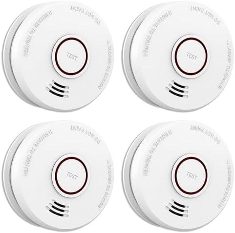 LSHOME 4 Pack Smoke Detector Fire Alarms 9V Battery Operated Photoelectric Sensor Smoke Alarms Easy to Install with Light Sound Warning, Test Button,9V Battery Included Fire Safety for Home