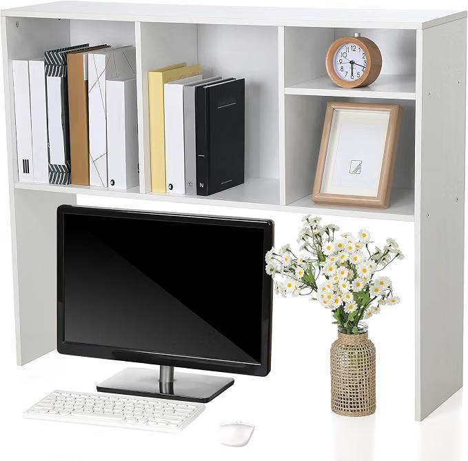 Briwooody Dorm Desk Hutch Desktop Bookshelf for College Office, White
32 x 8 x 25 Inch Desk Bookshelf with 5 Shelves 3-Tier Wood Countertop, Desk Shelf Organizer Top Only, Easy Installation