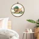 3 x QZQE Golden Retriever Golf Nursery Round Wall Art Decor Framed, Golden Retriever Gifts Circle Canvas Prints, Dog Sports Circular Wall Hanging Decor for Sport Room Kids Nursery Bedroom, 10x10 Inch (Colour 01)