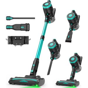 Zefiro 350W Cordless Vacuum Cleaner,45Mins Runtime Vacuum Cleaners for Home, Anti-Tangle and 1.5L Dust Cup, 6 in 1 Lightweight Vacuum for Hardwood Floor Carpet Pet Hair (Green03)