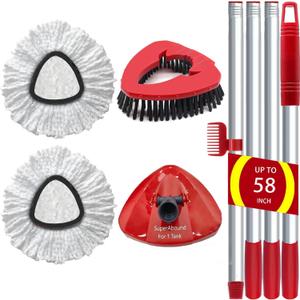 2 Pack Spin Mop Replace Heads for Cedar EasyWring 1 Tank, 30-58" Mop Handle, Mop Base and Scrub Brush Combo Set Replacement, Microfiber Mop Refills (Gray)