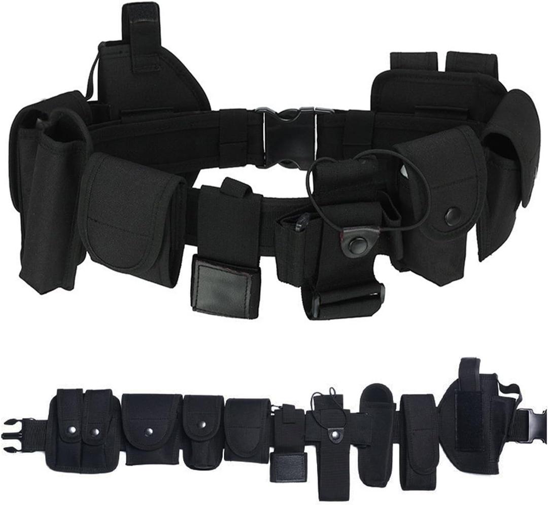 10 in 1 Tactical Duty Belt, Utility Modular Equipment System Security Military Belt with Pouches (Black)