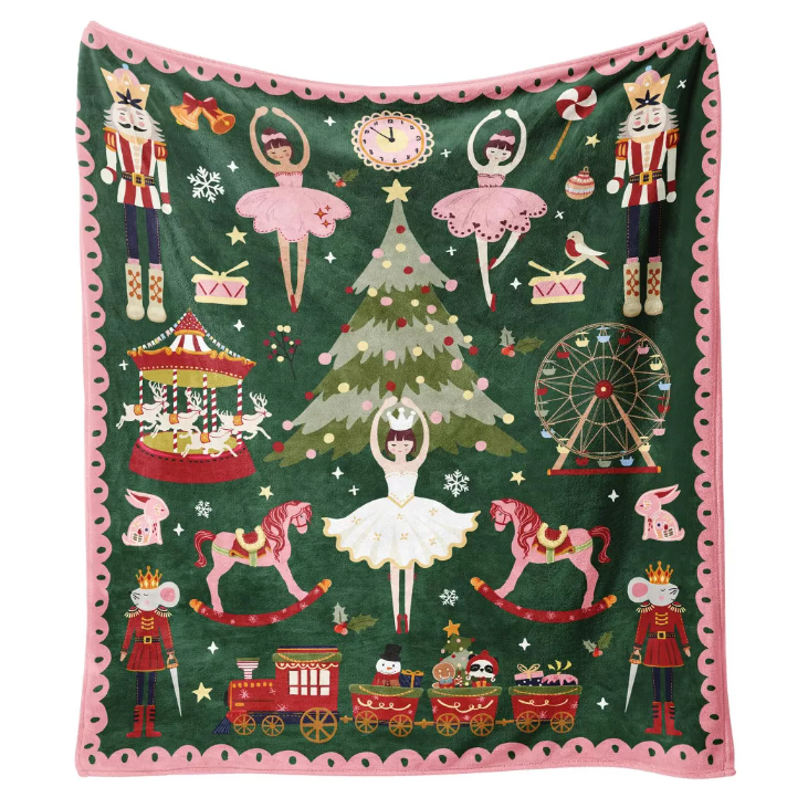 Christmas Throw Blanket for Couch 60x50,Green Winter Holiday Festival Cute Xmas Nutcracker Christmas Tree Blankets for Woman,Soft Flannel Fleece Blankets for Home Living Room Bed Chair Decor