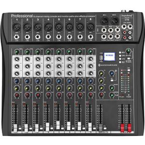 Depusheng DT8 Professional Mixer Sound Board Console 8 Channel Desk System Interface Digital USB Computer MP3 Input 48V Phantom Power Stereo DJ Studio FX Steel Chassis,Black