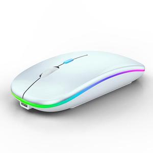 WREANU Wireless Bluetooth Mouse Rechargeable Laptop Mice with LED Lights Silent Slim Use(BT5.2 & USB 2.4G Portable Receiver) Dual Mode Computer Mouse for Laptop/iPad/Tablet/Apple/Computer/Mac(White)