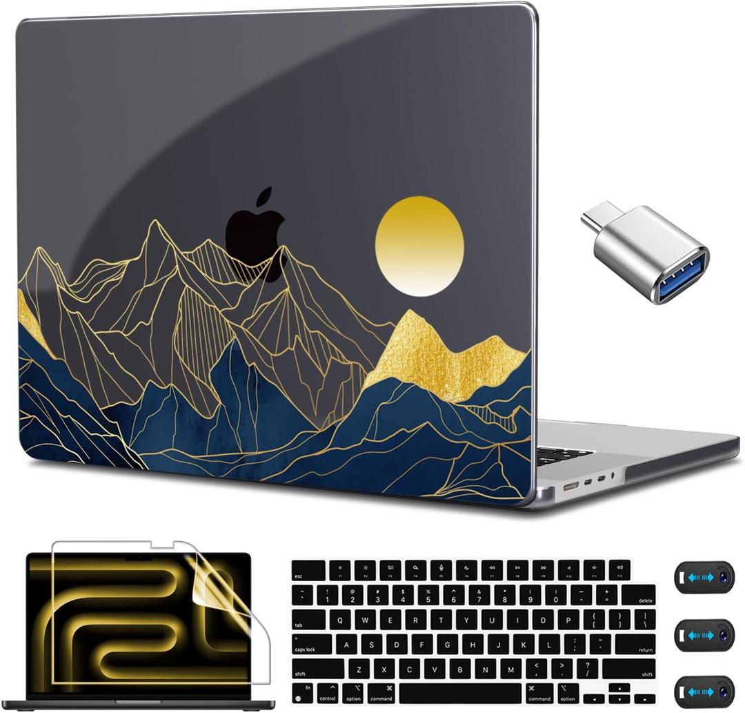 CISSOOK for MacBook Pro 14 inch 2025 2024 2023 2022 2021 Release Model M5 M4 M3 M2 M1, Plastic Hard Shell Case Keyboard Cover Screen Protector for MacBook Pro 14", Mountain &Raised Sun