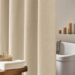 Seenus 60 x 66 inch Taupe Short Fabric Shower Curtain Water-Resistant, Faux Linen Textured Farmhouse Shower Curtain Heavyweight, 60''W Washable Small Bathroom Curtain Tan for Rv Trailer