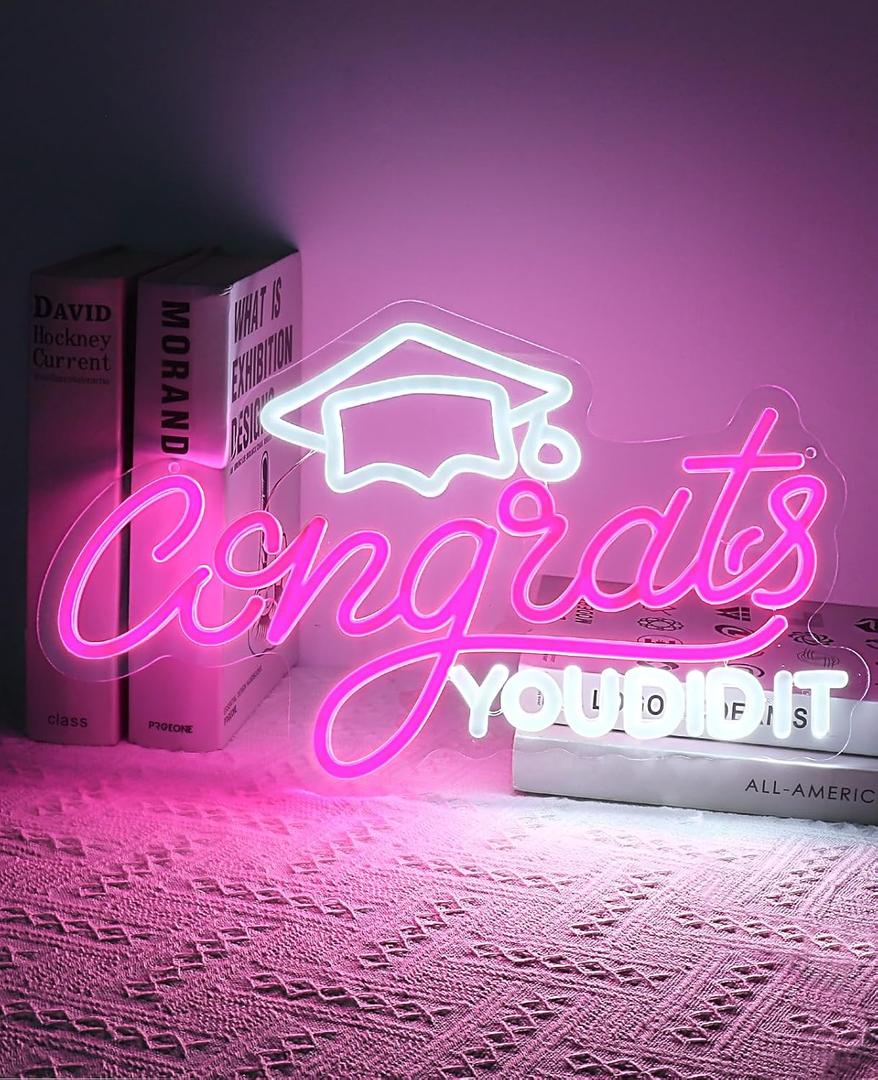 AceList Congrats Grad Neon Sign, LED lights for Backdrop Graduation Party Wall Decor Dimmable Prom Congratulations Neon Sign Celebration Grad Decoration Gifts