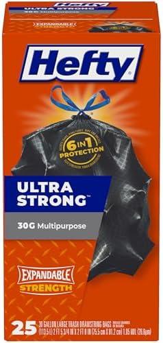 Hefty Ultra Strong Multipurpose Large Trash Bags, Black, Unscented, 30 Gallon, 25 Count