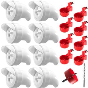 Chicken Feeder No Waste Automatic Poultry Feeder Ports Chicken Feeders and Waterer Set Chicken Feeder Kit 8 Chicken Water Cups with 8 auto Chicken Feeders Ports