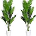 SAJANDAS Set of 2 Artificial Areca Palm Plants in Pots, 51 Inch Fake Tropical Palm Trees with Greenery Leaves and Stems, Faux Dypsis Lutescens Floor Plants for Office, Store, Garden, Home Decoration