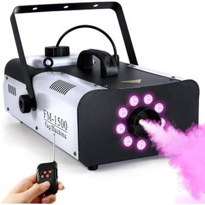 TCFUNDY Fog Machine with Lights, 1500W Smoke Machine RGB 9 LED Lights for DJ Halloween Wedding Party Stage with Remote Control