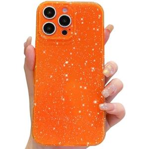 OWLSTAR for iPhone 16 Pro Case 6.3 inch, Cute Glitter Bling Thin Slim Cover, Shockproof Sparkly Shiny Soft Silicone Phone Case for Women Girls (Orange) Set of 2