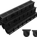 Driveway Channel Drain with HDPE Grate-39.4x6.1x5.5in Deep Profile Trench Drain System for Garage,6 Pack Total Length 236.22in,Heavy Duty Trench Drain for Parking Lot,Concrete