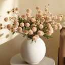 HyeFlora Fake Kiku Flowers, Faux Silk Pompon Mums Artificial Flowers, Chrysanthemum Stems Floral Arrangement Dried Flowers Vintage Decorative, (Vase not Included), 8pcs-beige Wax&kiku