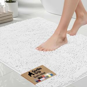 GORILLA GRIP Bath Rug Mat, Thick Soft Absorbent Chenille, Quick Dry Microfiber Mats, Rubber Backing Washable Shower Floor Rugs, US Designed Bathroom Bathmat Home Decor Accessories, 24x17, White