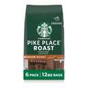 Starbucks Ground Coffee, Medium Roast Hot or Iced Coffee, Pike Place Roast, Six 12 oz Bags (EXP 11/09/26)
