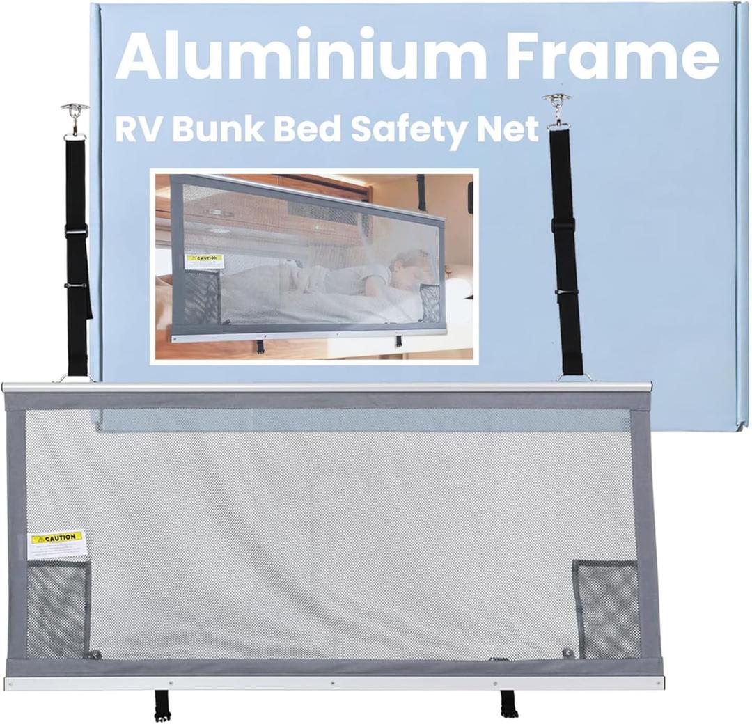49" x 22" Aluminium Frame RV Bunk Bed Safety Net, Adjustable Mesh Bunk Bed Rail Guard for Top Bunk, RV & Camper Bedding Accessories