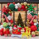 Christmas Balloon Garland Arch kit with Red White Green Gold Balloons, Confetti Balloons, Candy, Cane, Elk, Gift Box, Explosion-Star, Santa-Claus Sleigh Foil Balloons for Xmas Party Decorations