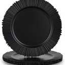 13" Line Black Charger Plates, Classic Chargers for Dinner Plates, Reusable Plastic Table Setting Bulk Event, Party, Wedding, Festival, Baby Shower