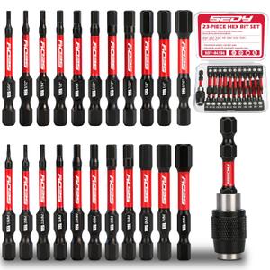 23-Piece Magnetic Hex Head Allen Wrench Drill Bit Set with 2.4" Impact Bit Holder, 1/4" Hex Shank Hex Bits, SAE & Metric Hex Screwdriver Bit Set, S2 Steel Allen Key, Mechanic Home Repair