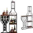 5-Tier Wine Rack Freestanding Floor, 11 Bottles Modern Wooden Wine Holder-Storage Cabinet for Home Bar, Kitchen, Dining Room Space Saving Bar Stand with Easy Assembly.(Brown) (Deep Red)