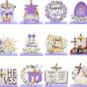 12 Pcs Easter Table Decorations He is Risen Table Centerpiece Religious Easter Decorations Christian Cross Wooden Sign Christian Vintage Style Easter Ornaments for Home Office Church First Communion